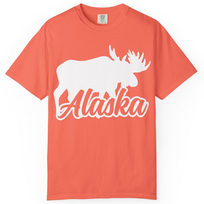 Alaska Moose Wildlife Silhouette Shirt Comfort Colors T-Shirt – Bright Salmon – Alaska Cruise Shirts