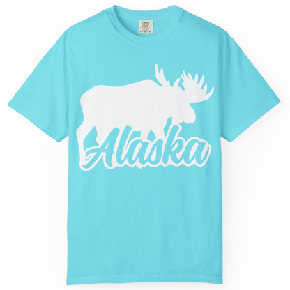 Alaska Moose Wildlife Silhouette Shirt Comfort Colors T-Shirt – Lagoon Blue – Alaska Cruise Shirts
