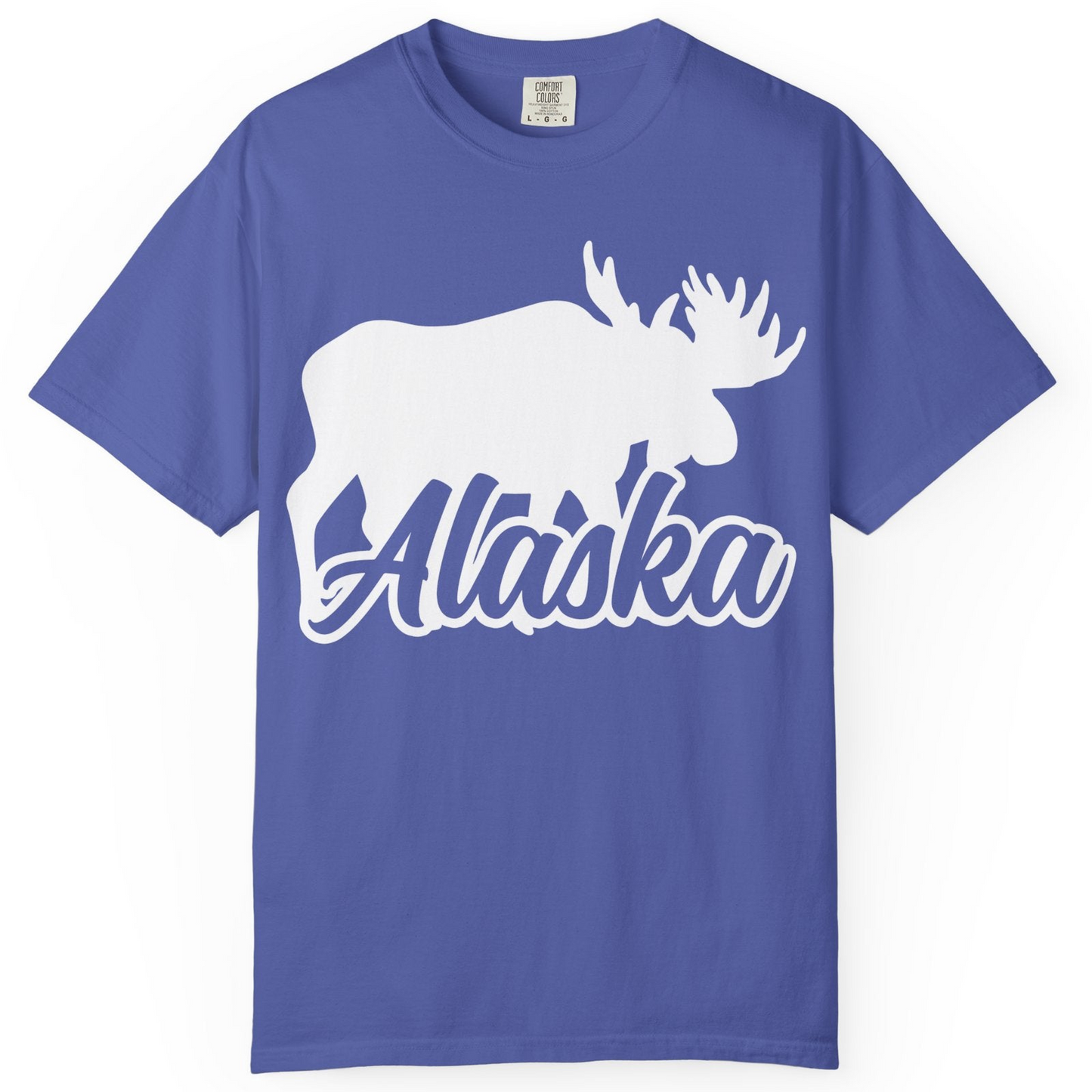 Alaska Moose Wildlife Silhouette Shirt Comfort Colors T-Shirt – Periwinkle – Alaska Cruise Shirts