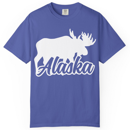 Alaska Moose Wildlife Silhouette Shirt Comfort Colors T-Shirt – Periwinkle – Alaska Cruise Shirts