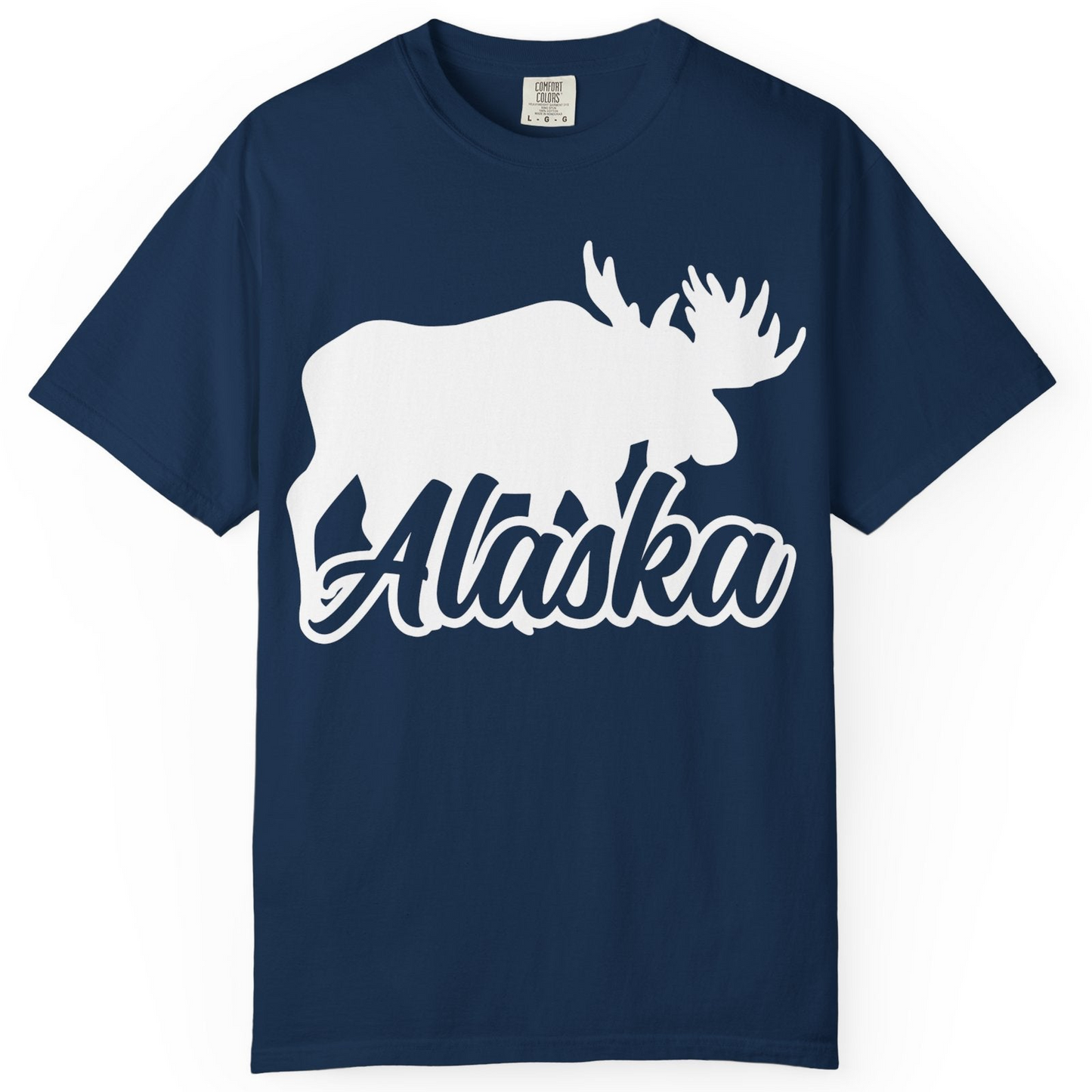 Alaska Moose Wildlife Silhouette Shirt Comfort Colors T-Shirt – Navy – Alaska Cruise Shirts