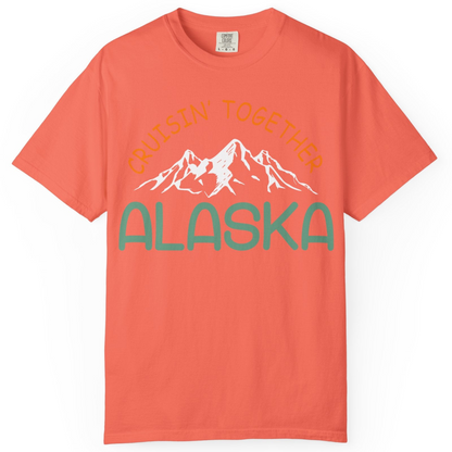 Cruisin Together Alaska Mountain Adventure Cruise Graphic Shirt — Comfort Comfort Colors T-Shirt – Bright Salmon – Alaska Cruise Shirts