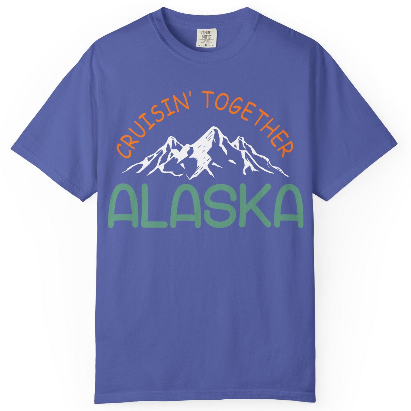 Cruisin Together Alaska Mountain Adventure Cruise Graphic Shirt — Comfort Comfort Colors T-Shirt – Periwinkle – Alaska Cruise Shirts