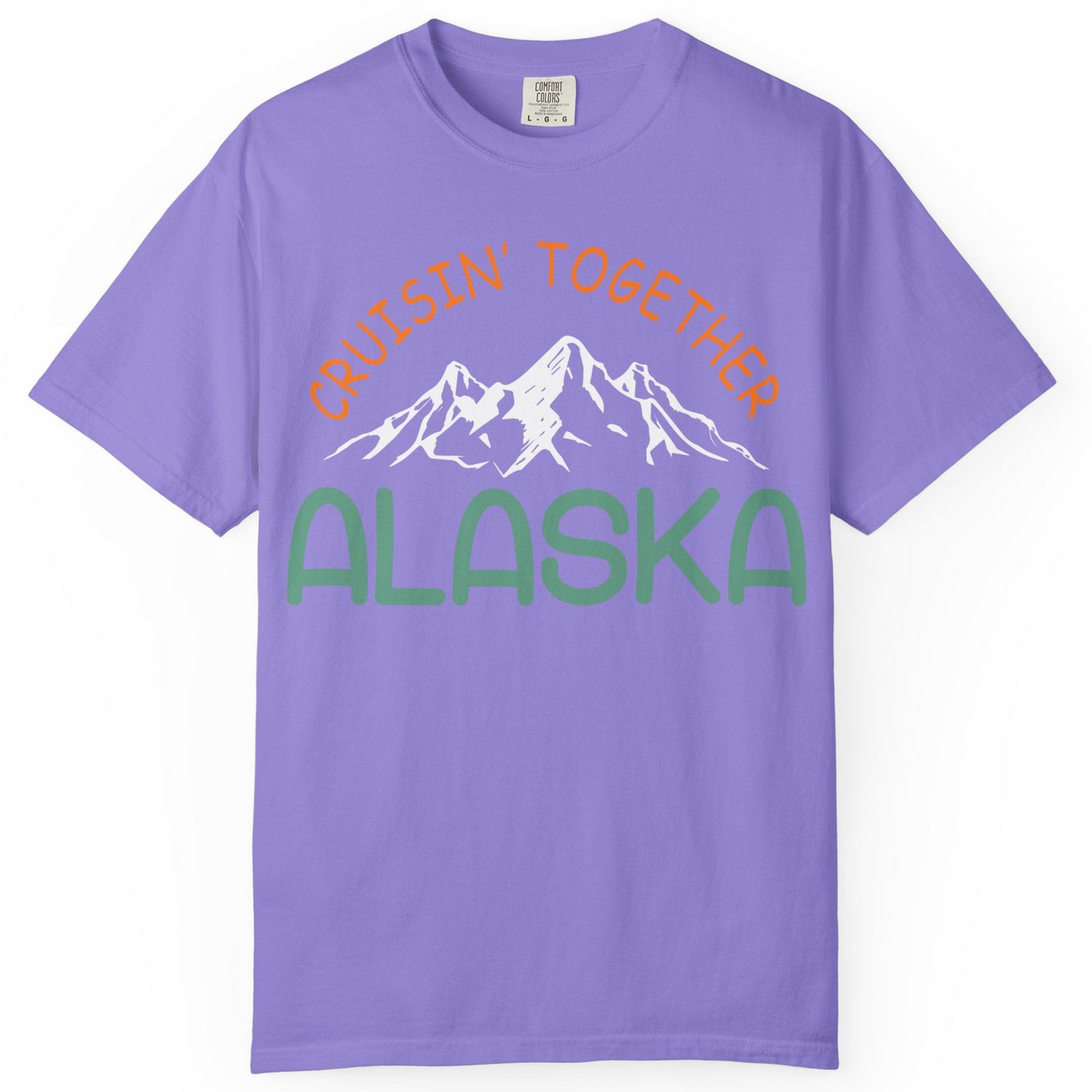 Cruisin Together Alaska Mountain Adventure Cruise Graphic Shirt — Comfort Comfort Colors T-Shirt – Violet – Alaska Cruise Shirts