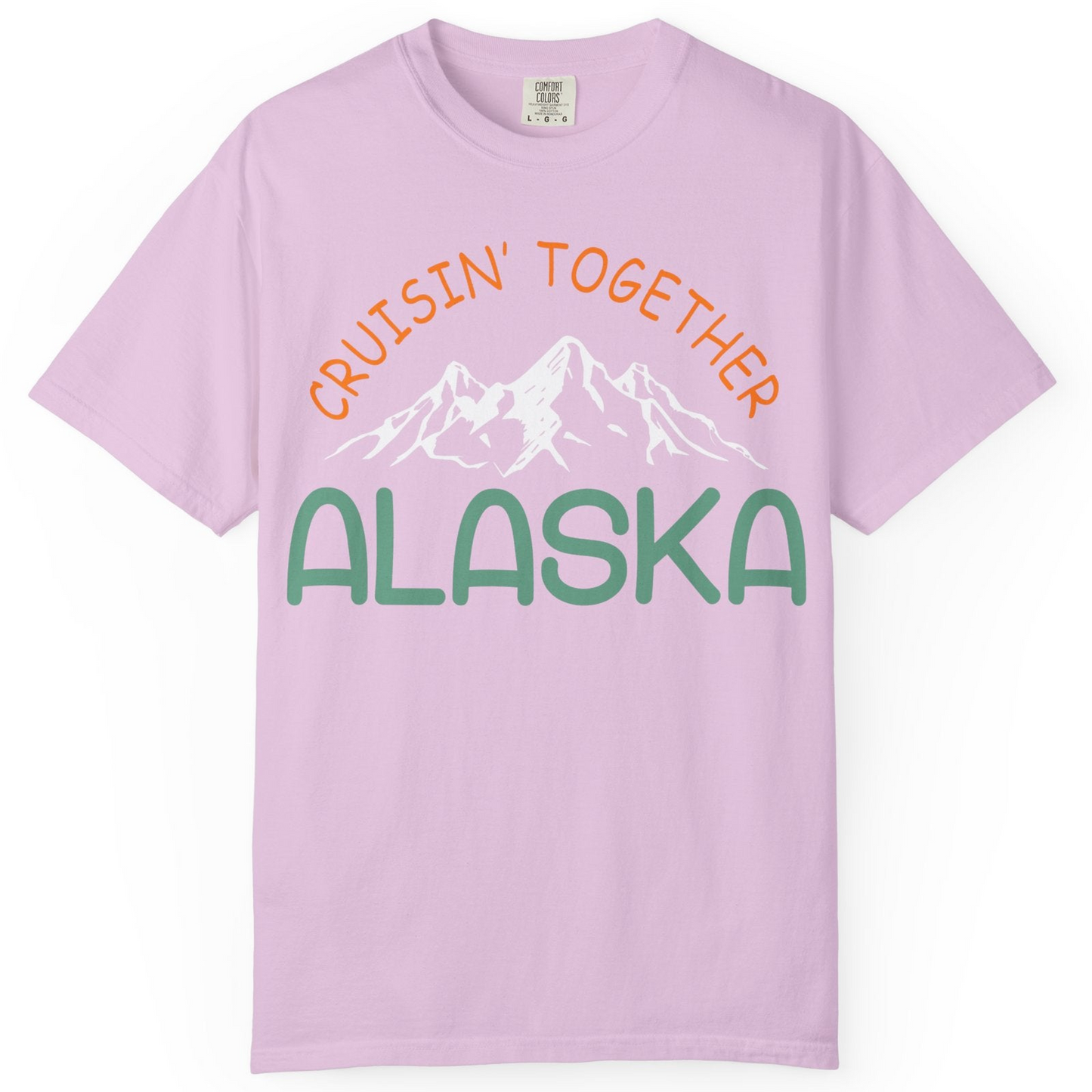 Cruisin Together Alaska Mountain Adventure Cruise Graphic Shirt — Comfort Comfort Colors T-Shirt – Orchid – Alaska Cruise Shirts