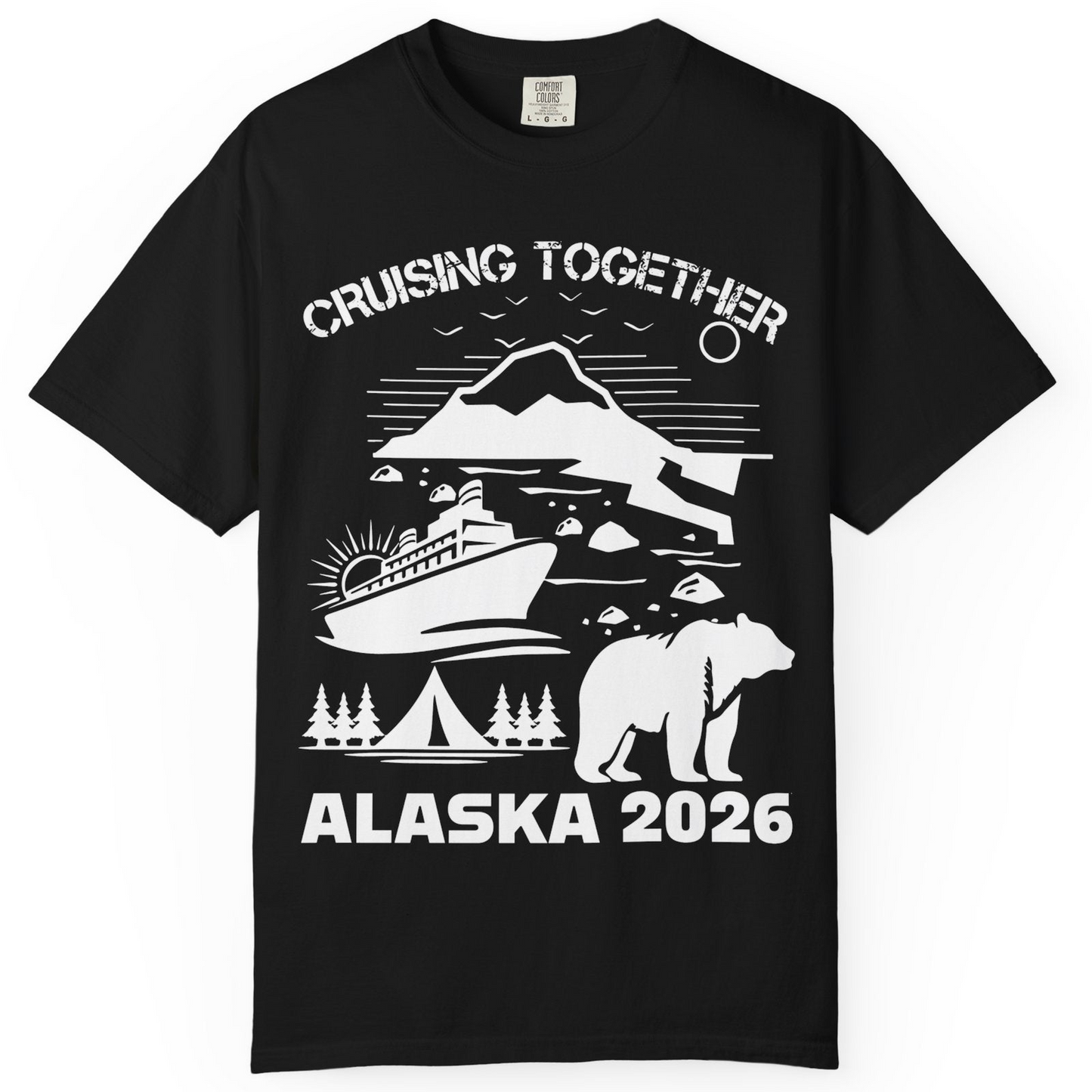 Alaska Cruise 2026 Family Adventure Bear Mountain Nature Shirt — Comfort Comfort Colors T-Shirt – Black – Alaska Cruise Shirts