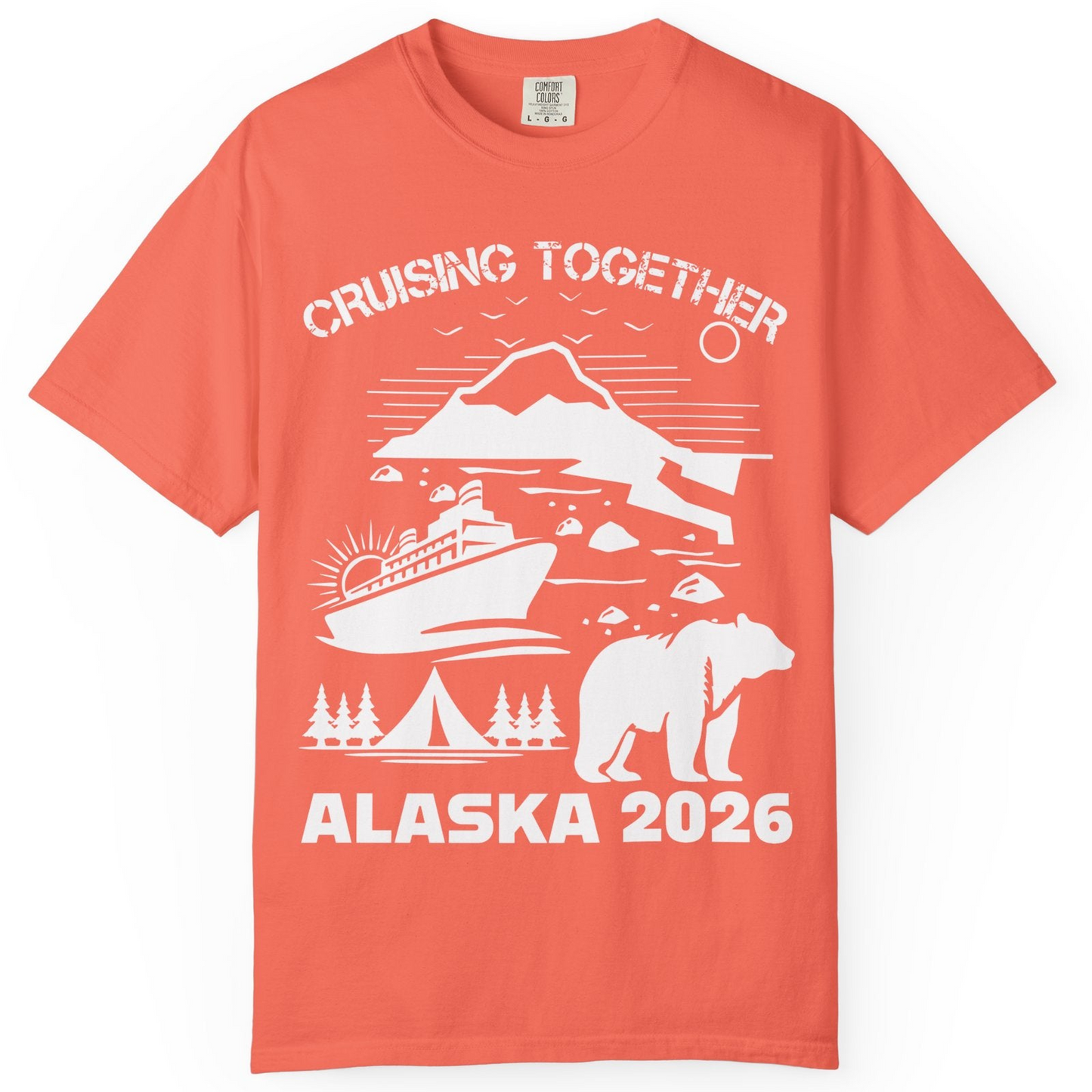 Alaska Cruise 2026 Family Adventure Bear Mountain Nature Shirt — Comfort Comfort Colors T-Shirt – Bright Salmon – Alaska Cruise Shirts