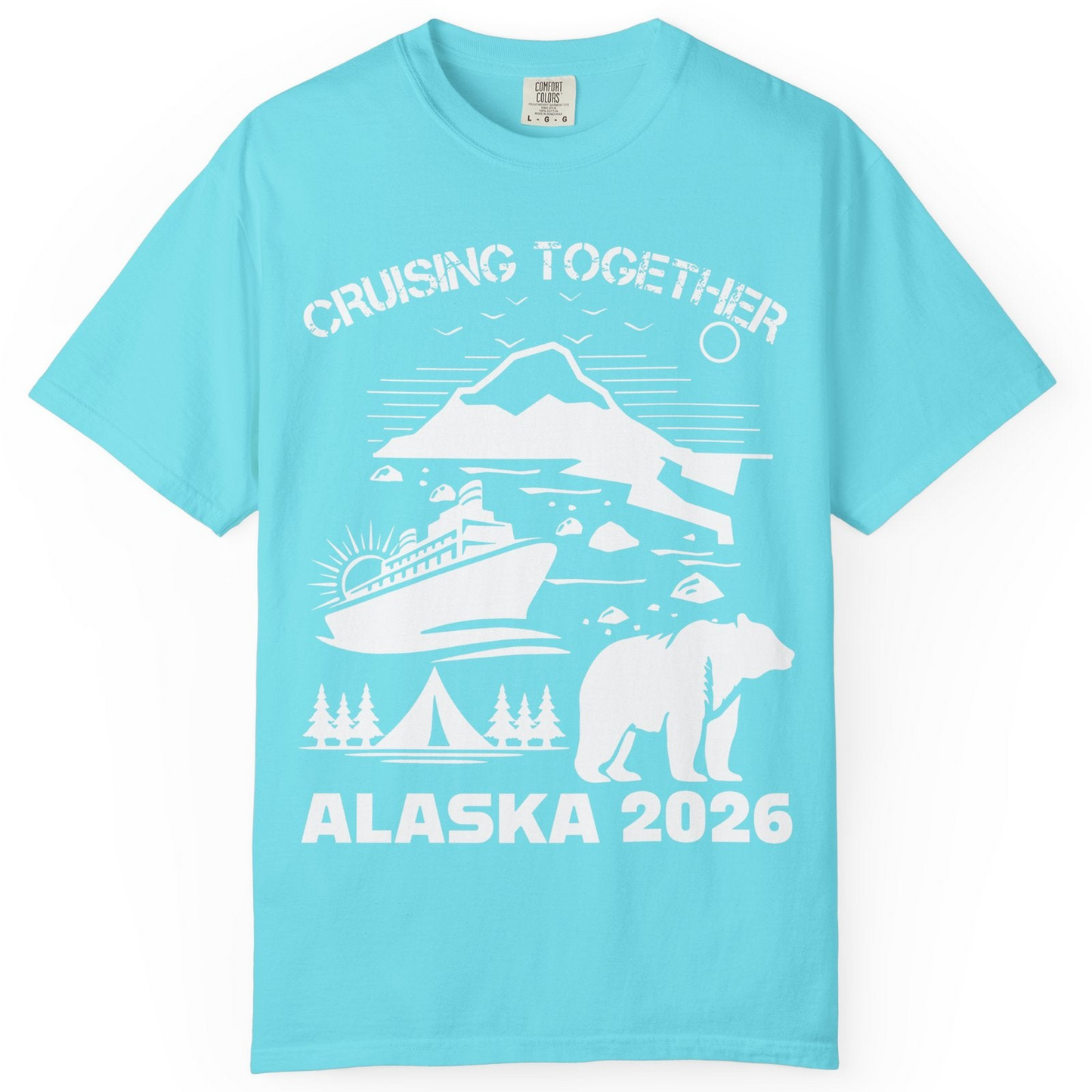 Alaska Cruise 2026 Family Adventure Bear Mountain Nature Shirt — Comfort Comfort Colors T-Shirt – Lagoon Blue – Alaska Cruise Shirts