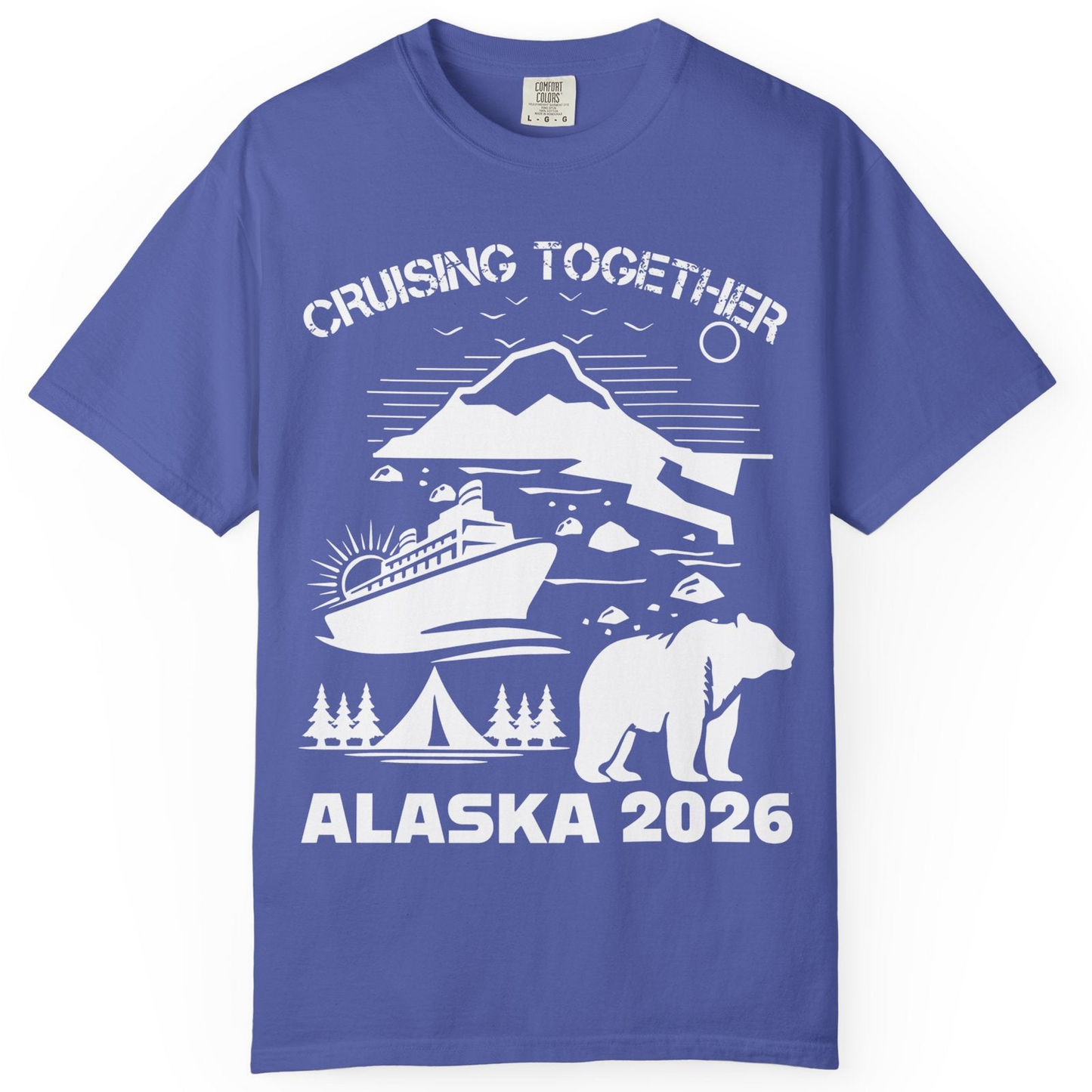 Alaska Cruise 2026 Family Adventure Bear Mountain Nature Shirt — Comfort Comfort Colors T-Shirt – Periwinkle – Alaska Cruise Shirts
