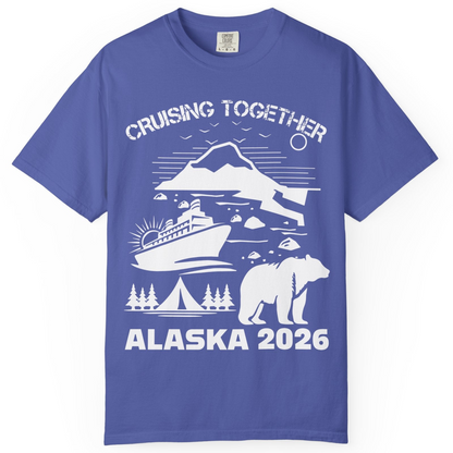 Alaska Cruise 2026 Family Adventure Bear Mountain Nature Shirt — Comfort Comfort Colors T-Shirt – Periwinkle – Alaska Cruise Shirts