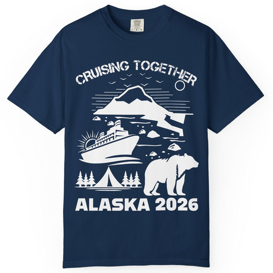 Alaska Cruise 2026 Family Adventure Bear Mountain Nature Shirt — Comfort Comfort Colors T-Shirt – Navy – Alaska Cruise Shirts