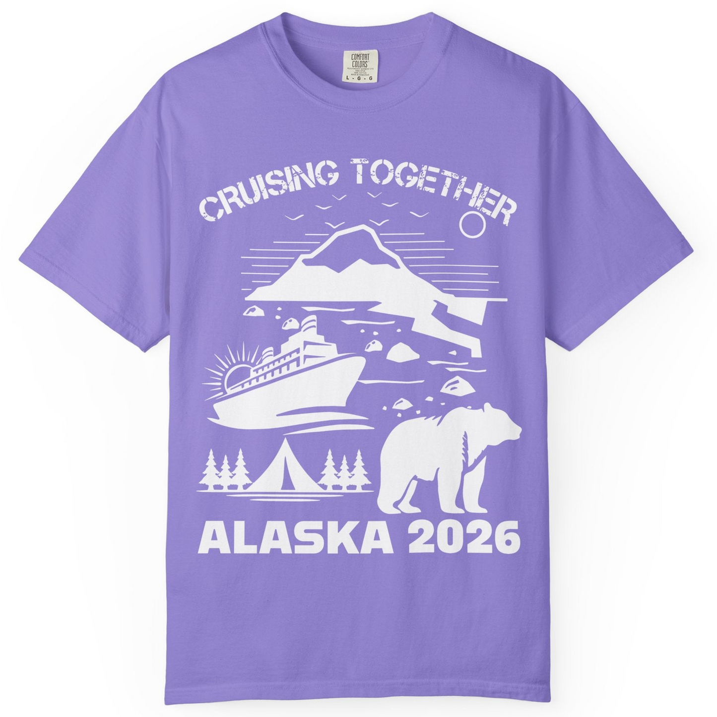Alaska Cruise 2026 Family Adventure Bear Mountain Nature Shirt — Comfort Comfort Colors T-Shirt – Violet – Alaska Cruise Shirts