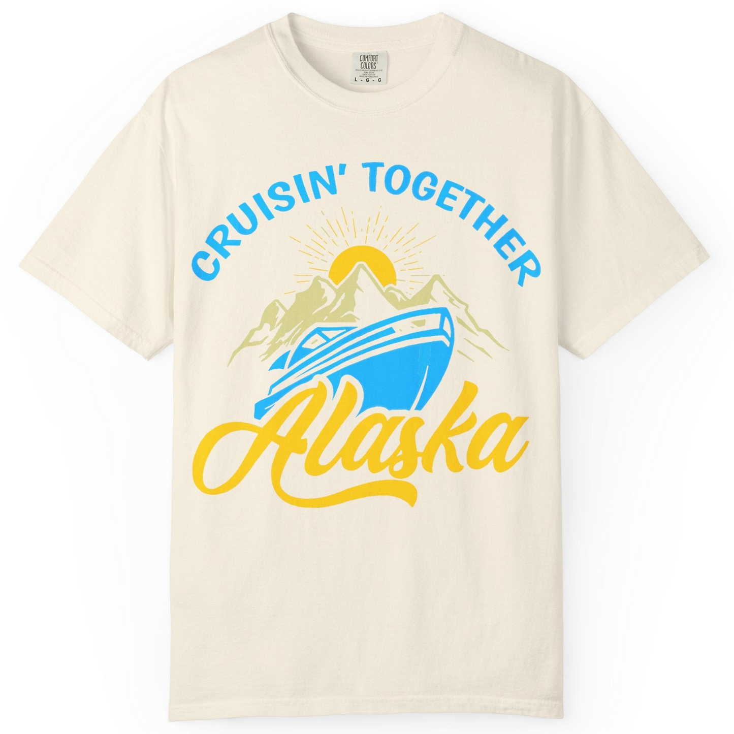 Alaska Cruise Adventure Mountains Sunrise Retro Shirt for Travelers — Comfort Comfort Colors T-Shirt – Ivory – Alaska Cruise Shirts