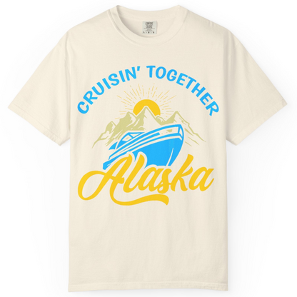 Alaska Cruise Adventure Mountains Sunrise Retro Shirt for Travelers — Comfort Comfort Colors T-Shirt – Ivory – Alaska Cruise Shirts