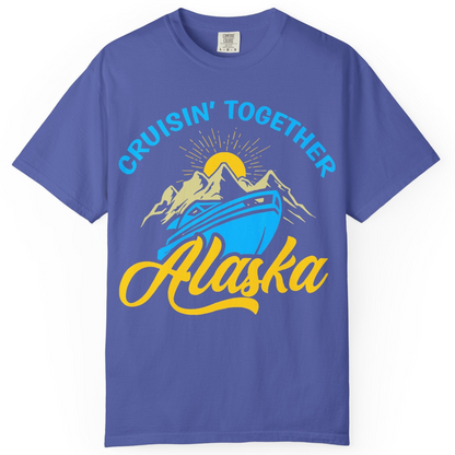 Alaska Cruise Adventure Mountains Sunrise Retro Shirt for Travelers — Comfort Comfort Colors T-Shirt – Periwinkle – Alaska Cruise Shirts