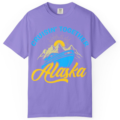 Alaska Cruise Adventure Mountains Sunrise Retro Shirt for Travelers — Comfort Comfort Colors T-Shirt – Violet – Alaska Cruise Shirts