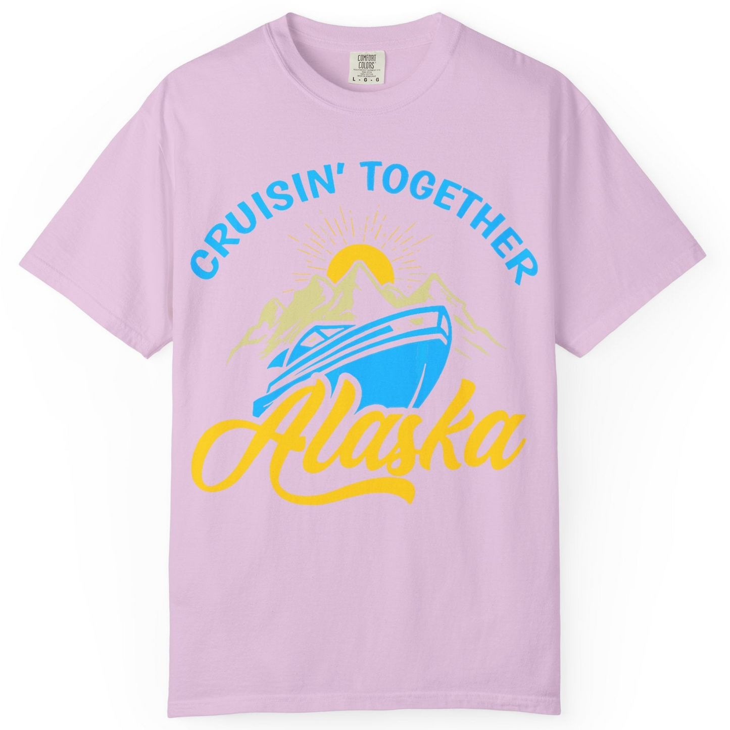 Alaska Cruise Adventure Mountains Sunrise Retro Shirt for Travelers — Comfort Comfort Colors T-Shirt – Orchid – Alaska Cruise Shirts