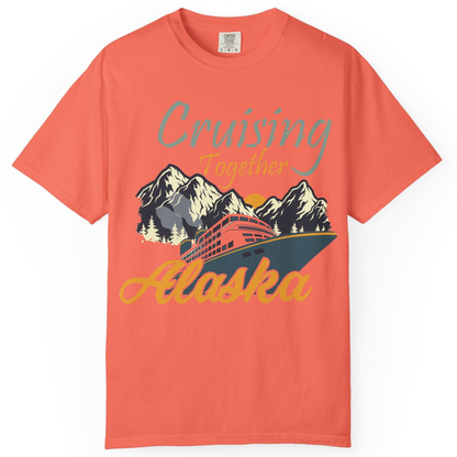 Cruising Together Alaska Mountains Family Alaska Cruise Adventure Shirt — Comfort Comfort Colors T-Shirt – Bright Salmon – Alaska Cruise Shirts