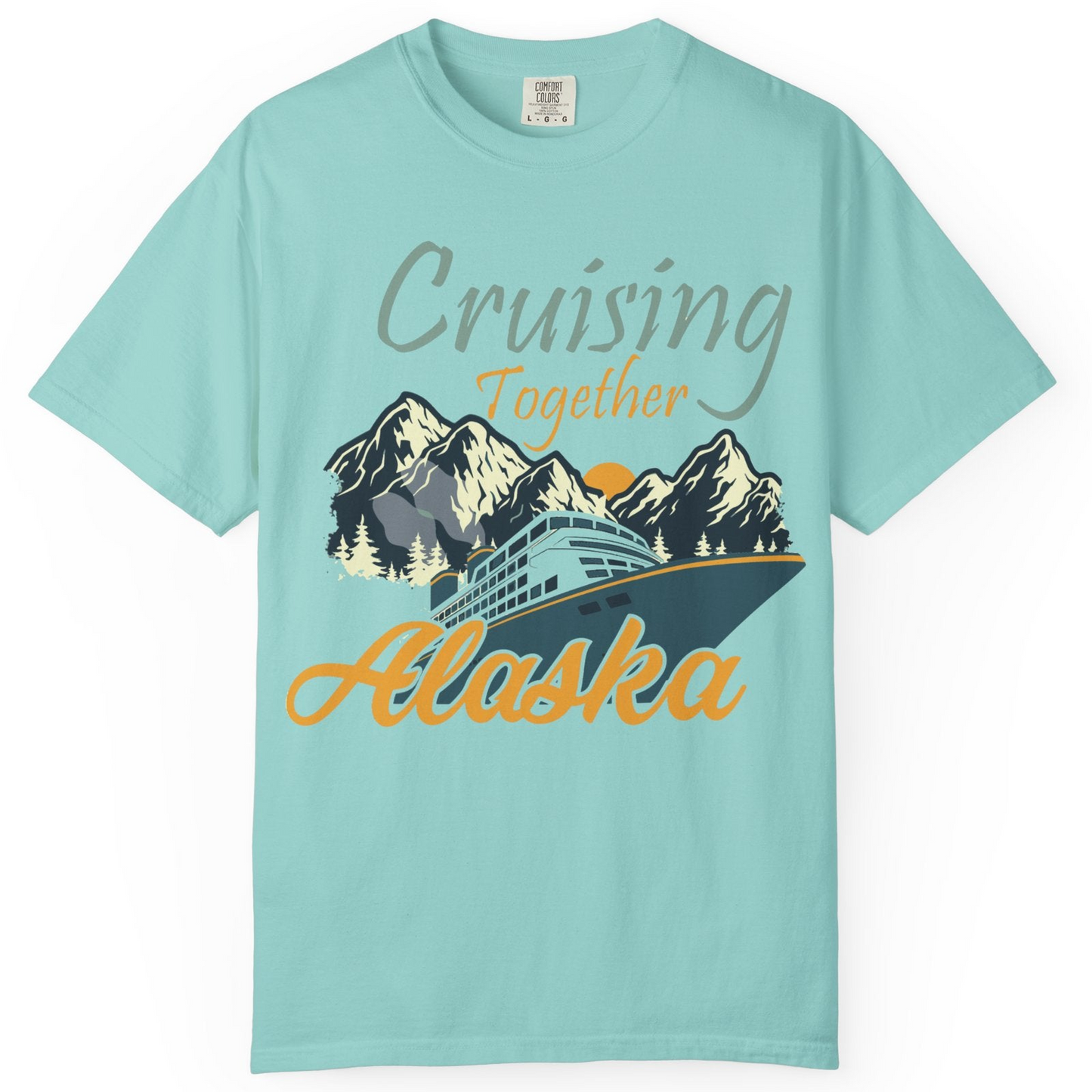Cruising Together Alaska Mountains Family Alaska Cruise Adventure Shirt — Comfort Comfort Colors T-Shirt – Chalky Mint – Alaska Cruise Shirts