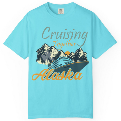 Cruising Together Alaska Mountains Family Alaska Cruise Adventure Shirt — Comfort Comfort Colors T-Shirt – Lagoon Blue – Alaska Cruise Shirts
