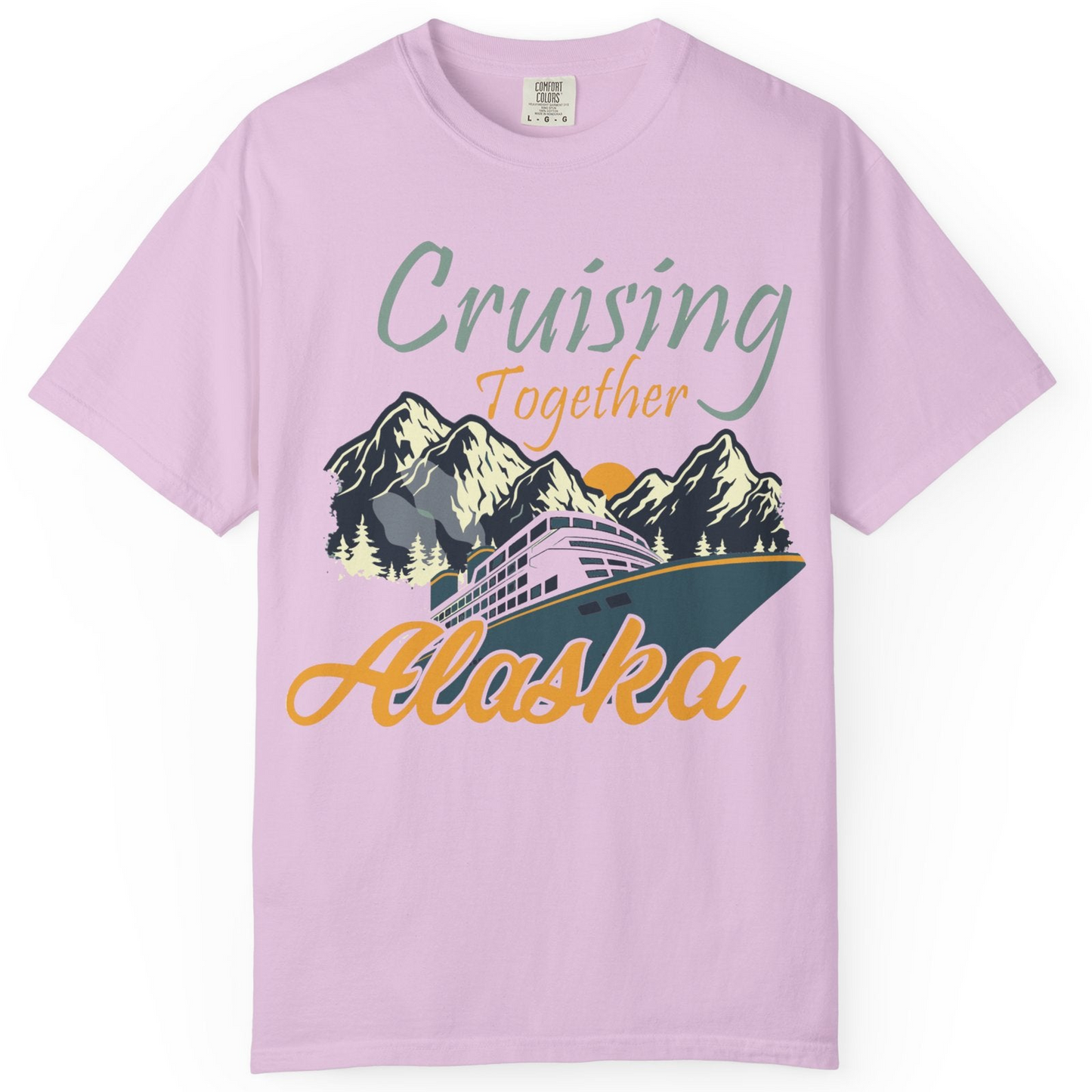 Cruising Together Alaska Mountains Family Alaska Cruise Adventure Shirt — Comfort Comfort Colors T-Shirt – Orchid – Alaska Cruise Shirts