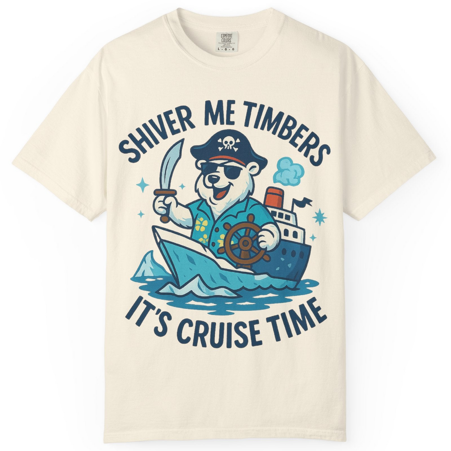Funny Polar Bear Pirate Cruise Vacation Shirt Comfort Colors T-Shirt – Ivory – Alaska Cruise Shirts