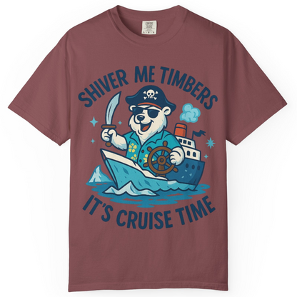 Funny Polar Bear Pirate Cruise Vacation Shirt Comfort Colors T-Shirt – Brick – Alaska Cruise Shirts