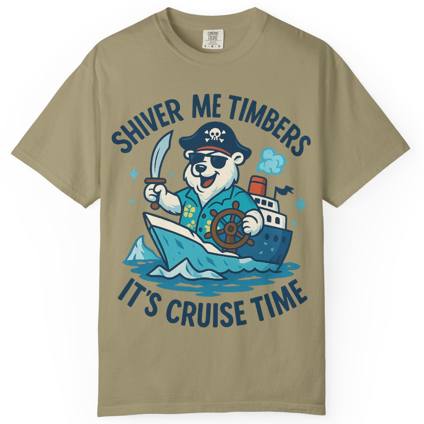 Funny Polar Bear Pirate Cruise Vacation Shirt Comfort Colors T-Shirt – Khaki – Alaska Cruise Shirts