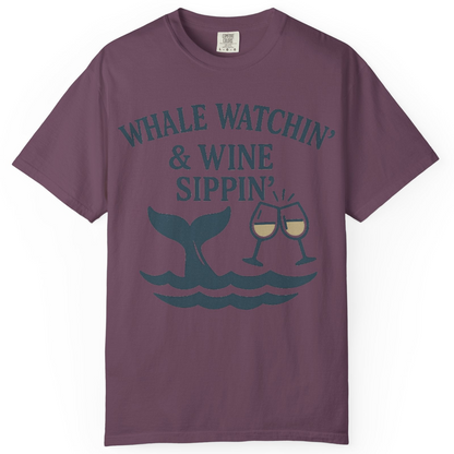 Whale Watching and Wine Sippin Shirt Comfort Colors T-Shirt – Berry – Alaska Cruise Shirts