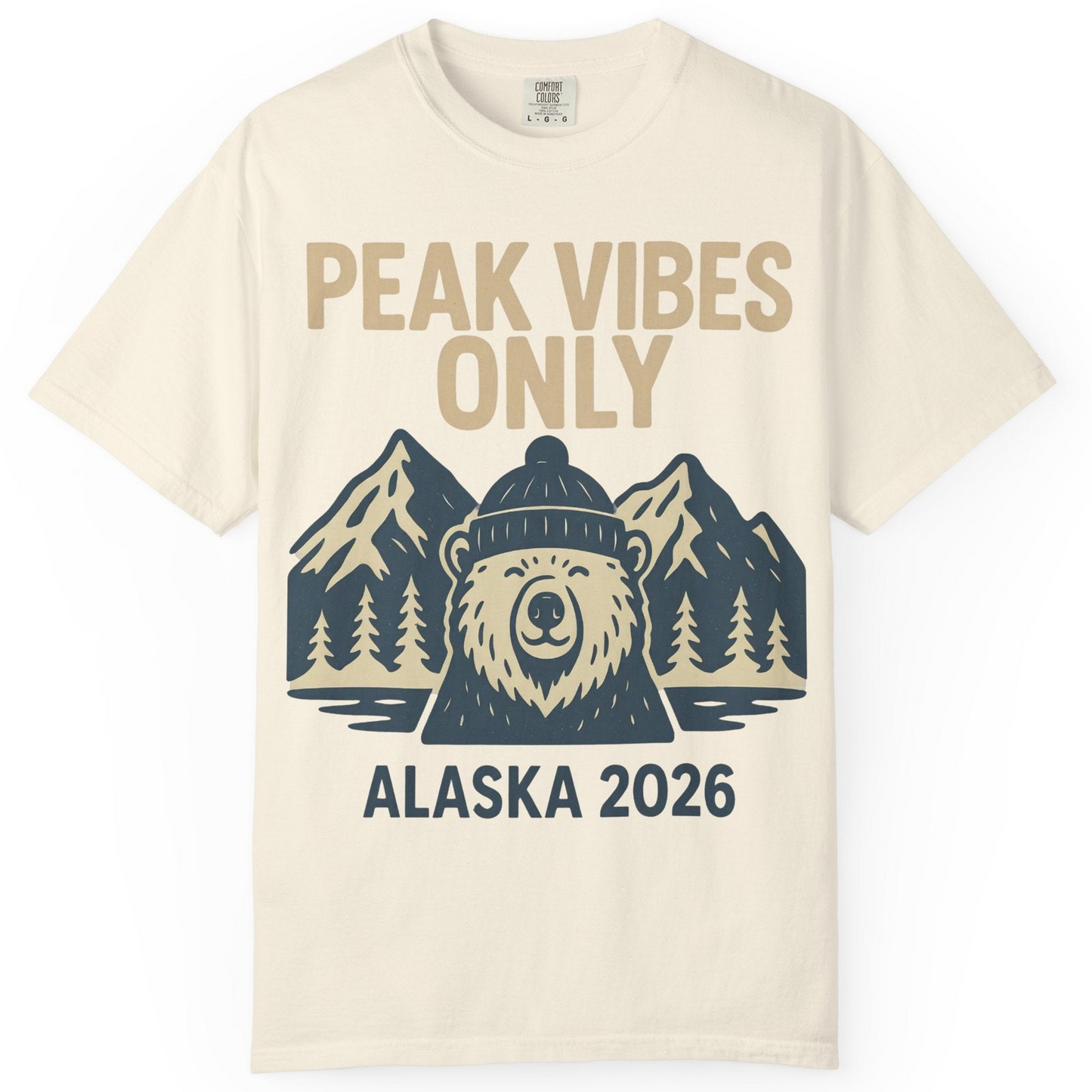 Alaska 2026 Mountain Adventure Bear Comfort Colors T-Shirt – Ivory – Alaska Cruise Shirts