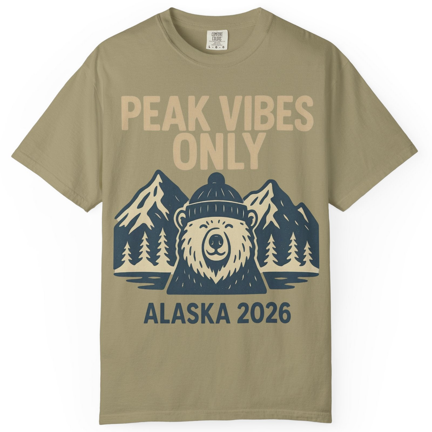 Alaska 2026 Mountain Adventure Bear Comfort Colors T-Shirt – Khaki – Alaska Cruise Shirts