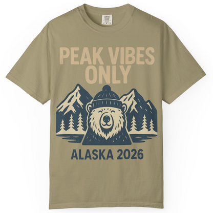 Alaska 2026 Mountain Adventure Bear Comfort Colors T-Shirt – Khaki – Alaska Cruise Shirts