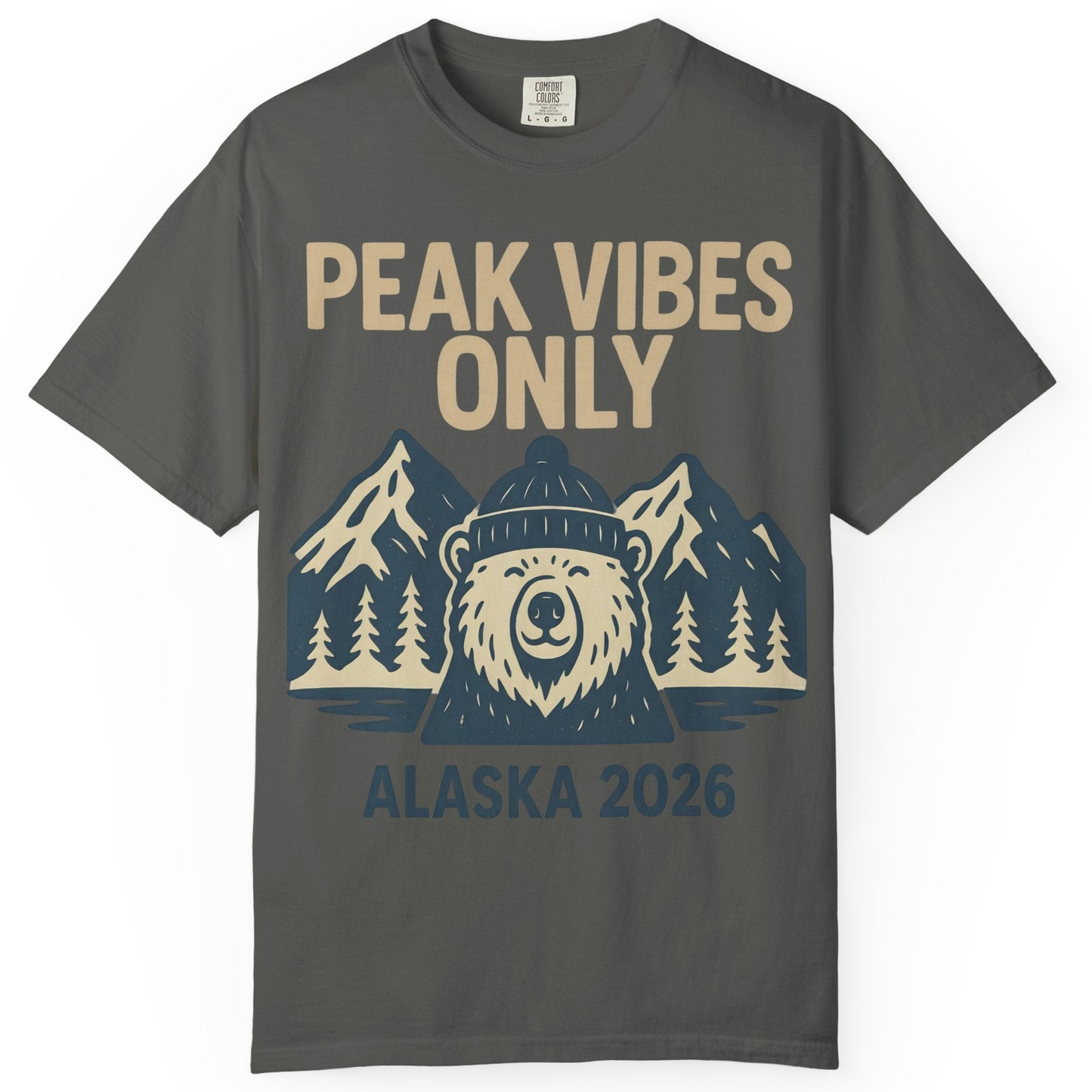 Alaska 2026 Mountain Adventure Bear Comfort Colors T-Shirt – Pepper – Alaska Cruise Shirts