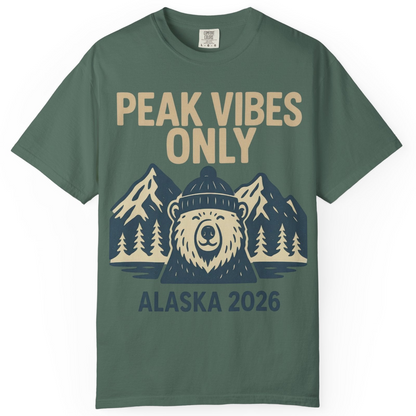 Alaska 2026 Mountain Adventure Bear Comfort Colors T-Shirt – Blue Spruce – Alaska Cruise Shirts