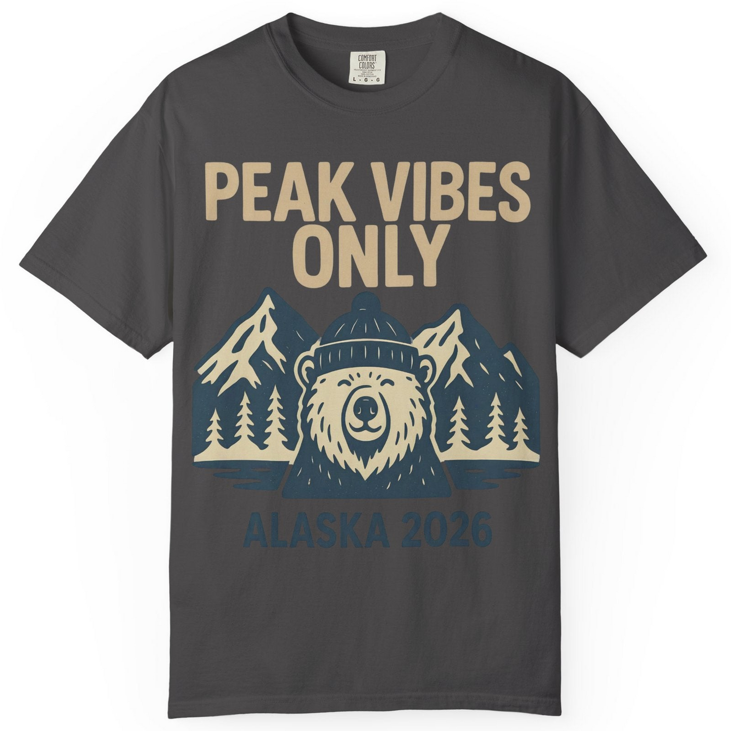 Alaska 2026 Mountain Adventure Bear Comfort Colors T-Shirt – Graphite – Alaska Cruise Shirts