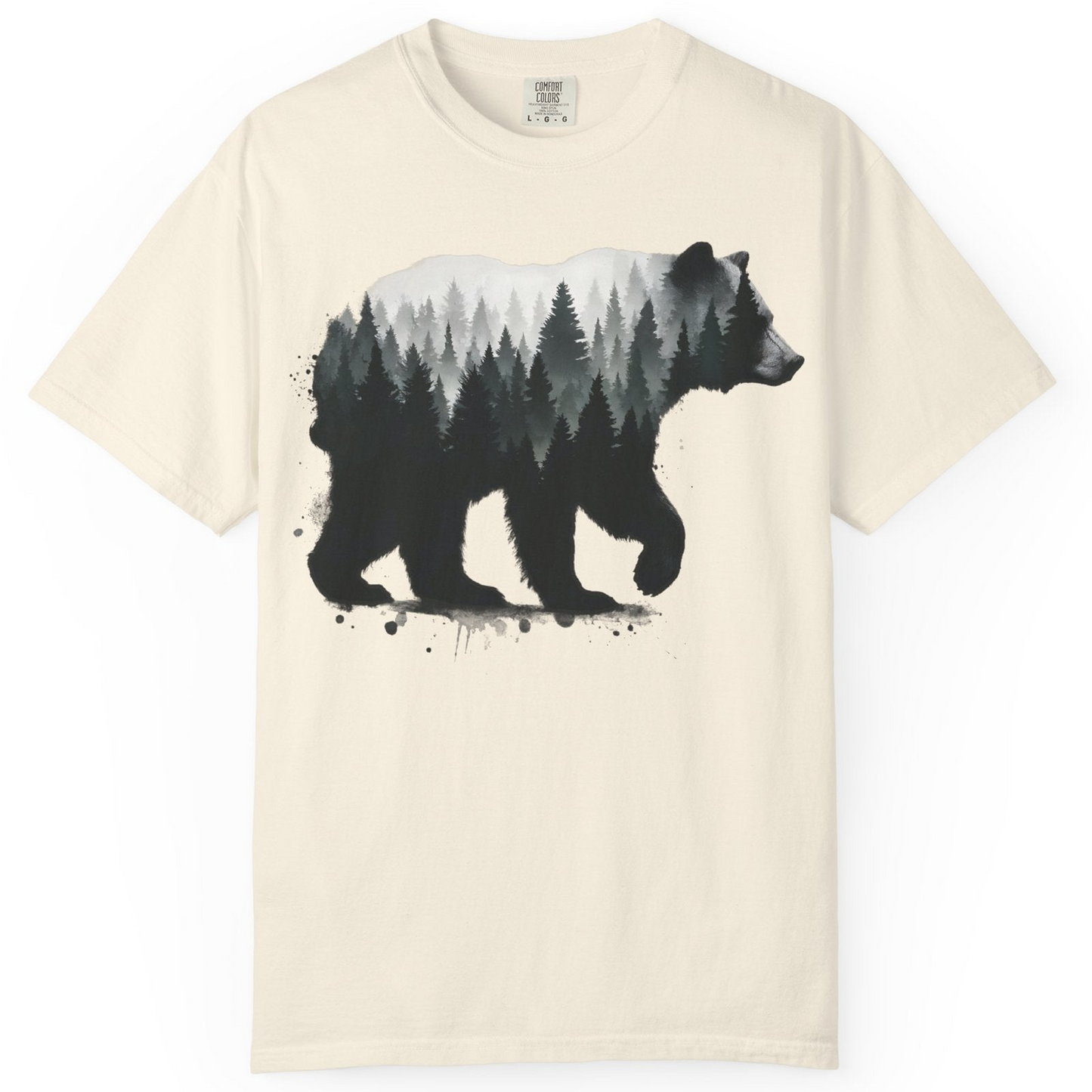 Bear Silhouette Forest Double Exposure Shirt Comfort Colors T-Shirt – Ivory – Alaska Cruise Shirts