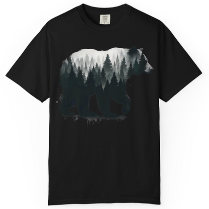 Bear Silhouette Forest Double Exposure Shirt Comfort Colors T-Shirt – Black – Alaska Cruise Shirts