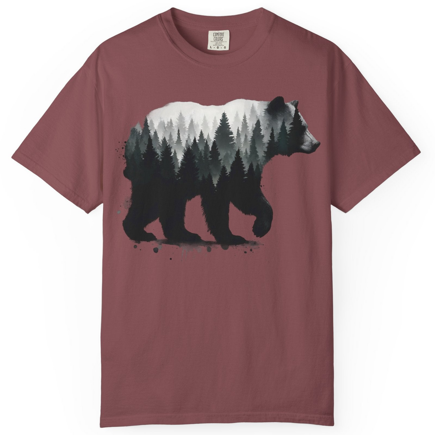Bear Silhouette Forest Double Exposure Shirt Comfort Colors T-Shirt – Brick – Alaska Cruise Shirts