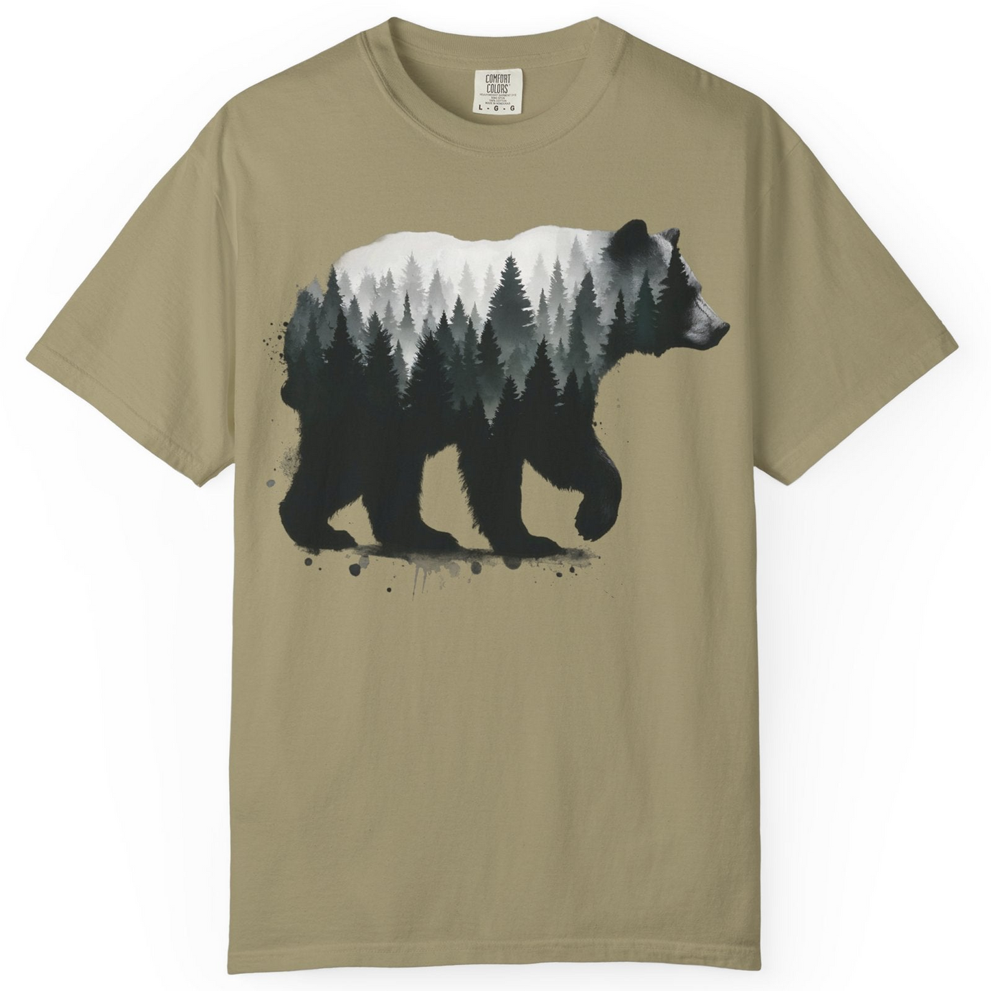 Bear Silhouette Forest Double Exposure Shirt Comfort Colors T-Shirt – Khaki – Alaska Cruise Shirts