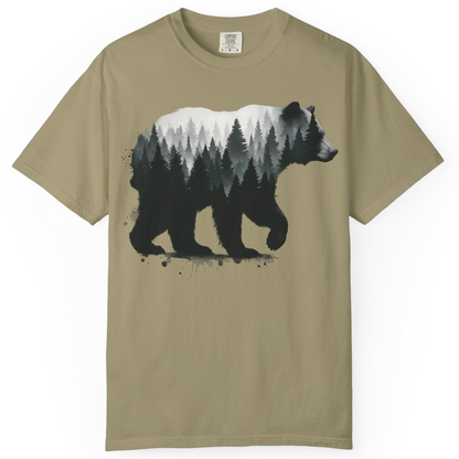 Bear Silhouette Forest Double Exposure Shirt Comfort Colors T-Shirt – Khaki – Alaska Cruise Shirts