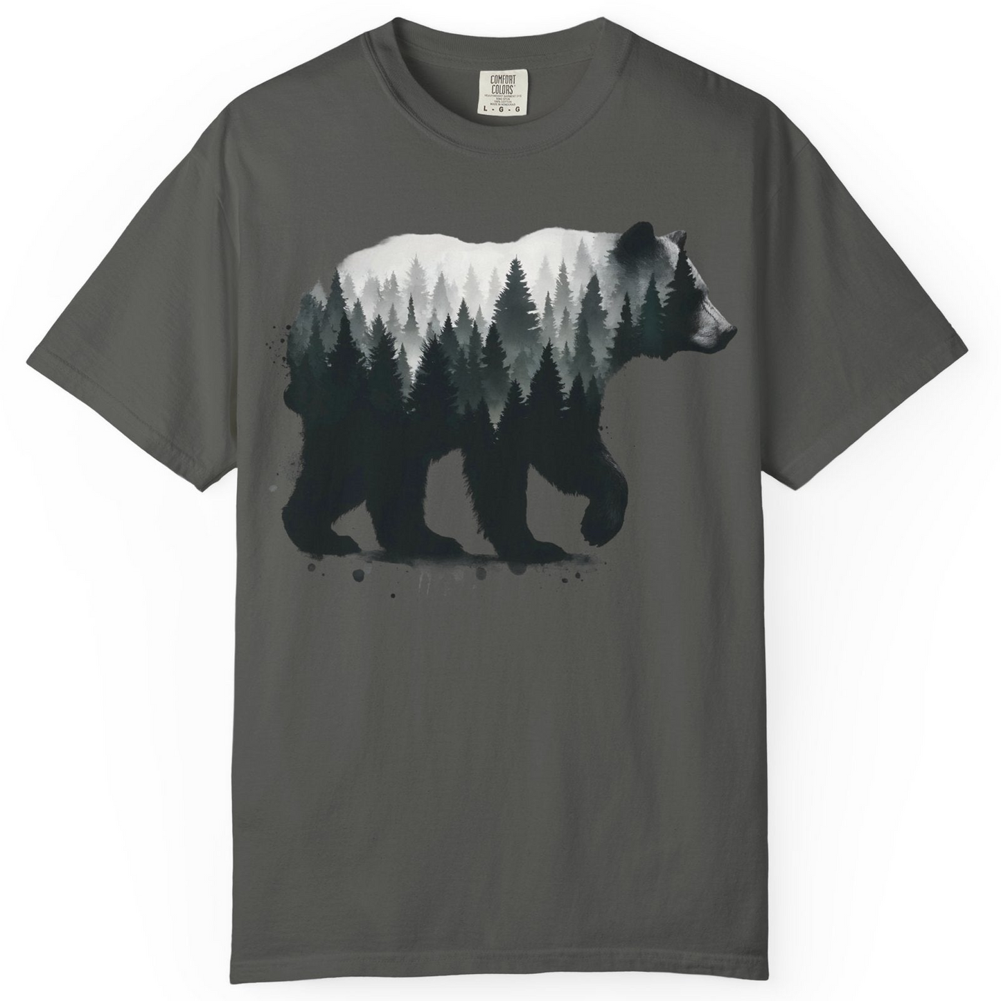 Bear Silhouette Forest Double Exposure Shirt Comfort Colors T-Shirt – Pepper – Alaska Cruise Shirts