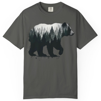 Bear Silhouette Forest Double Exposure Shirt Comfort Colors T-Shirt – Pepper – Alaska Cruise Shirts