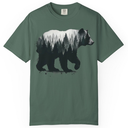 Bear Silhouette Forest Double Exposure Shirt Comfort Colors T-Shirt – Blue Spruce – Alaska Cruise Shirts