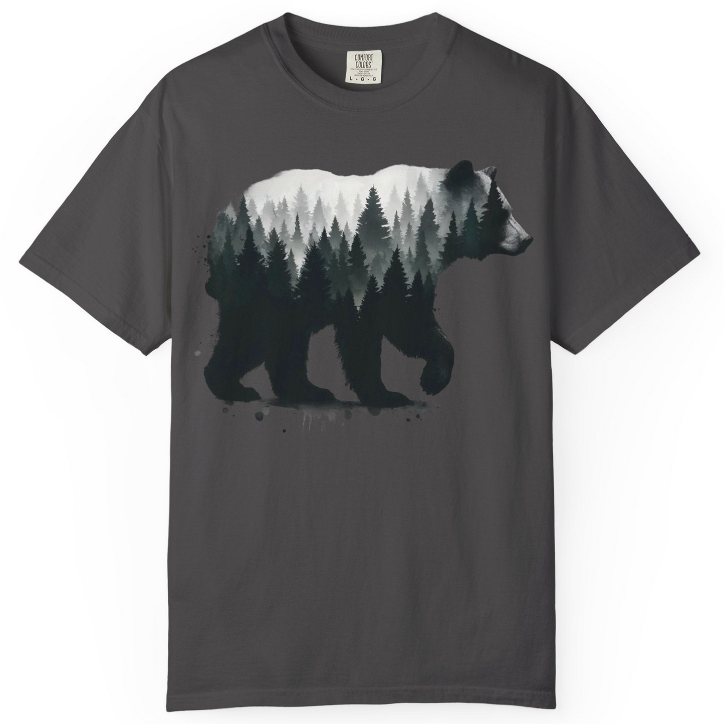 Bear Silhouette Forest Double Exposure Shirt Comfort Colors T-Shirt – Graphite – Alaska Cruise Shirts
