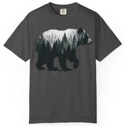 Bear Silhouette Forest Double Exposure Shirt Comfort Colors T-Shirt – Graphite – Alaska Cruise Shirts