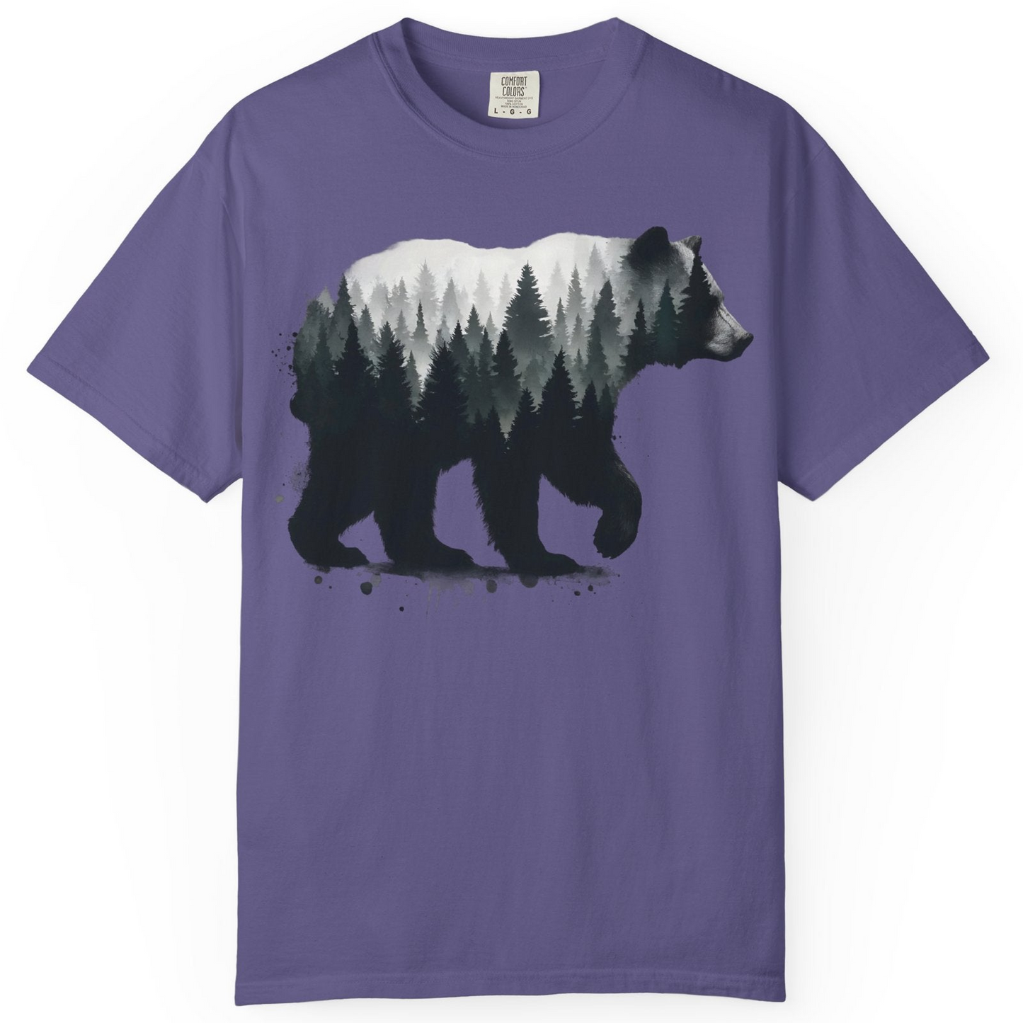 Bear Silhouette Forest Double Exposure Shirt Comfort Colors T-Shirt – Grape – Alaska Cruise Shirts