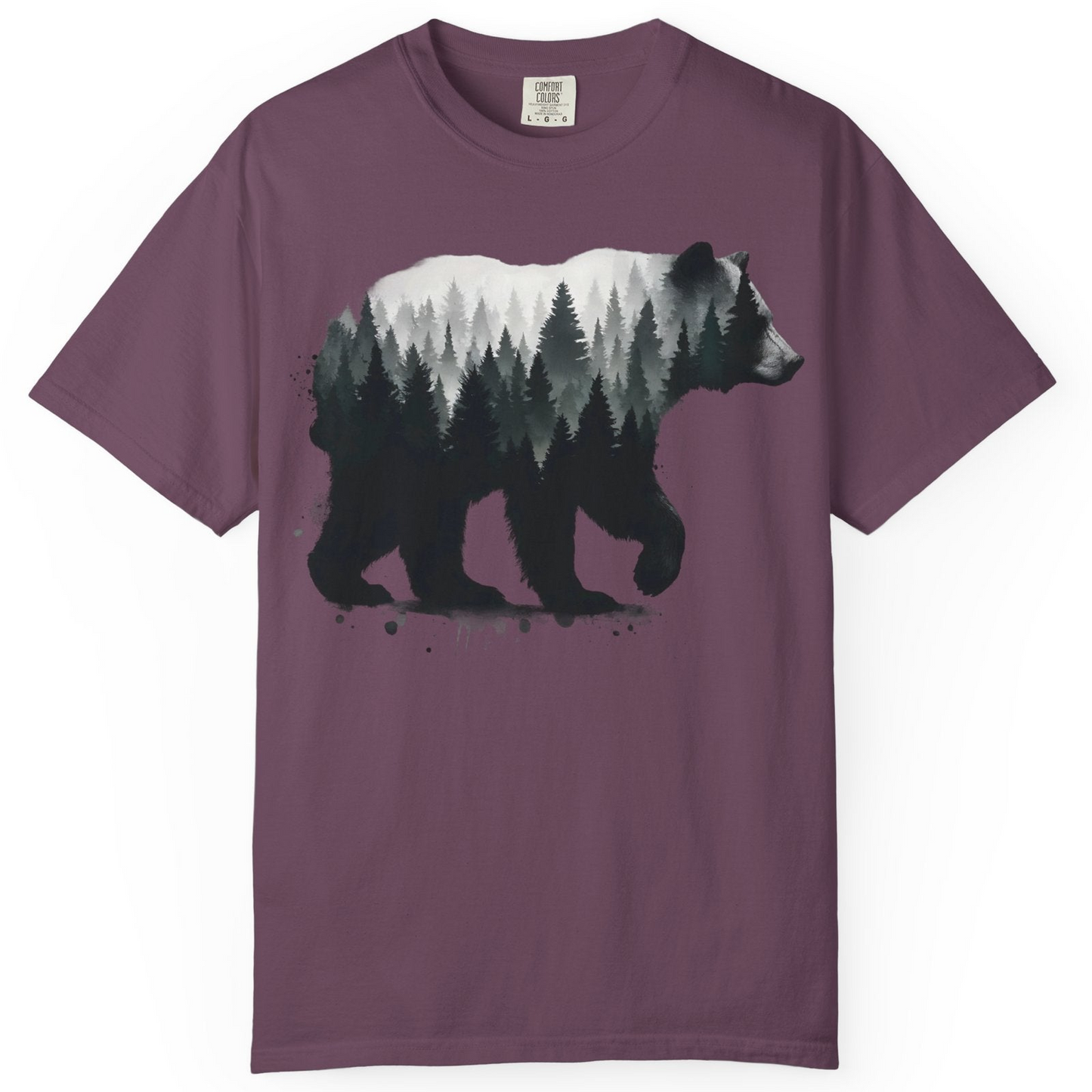 Bear Silhouette Forest Double Exposure Shirt Comfort Colors T-Shirt – Berry – Alaska Cruise Shirts