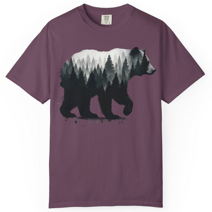 Bear Silhouette Forest Double Exposure Shirt Comfort Colors T-Shirt – Berry – Alaska Cruise Shirts