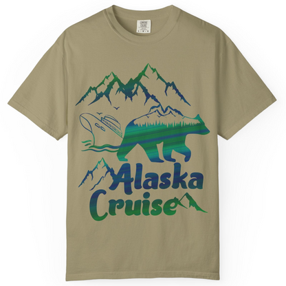 Alaska Cruise Bear Mountains Silhouette Shirt Comfort Colors T-Shirt – Khaki – Alaska Cruise Shirts