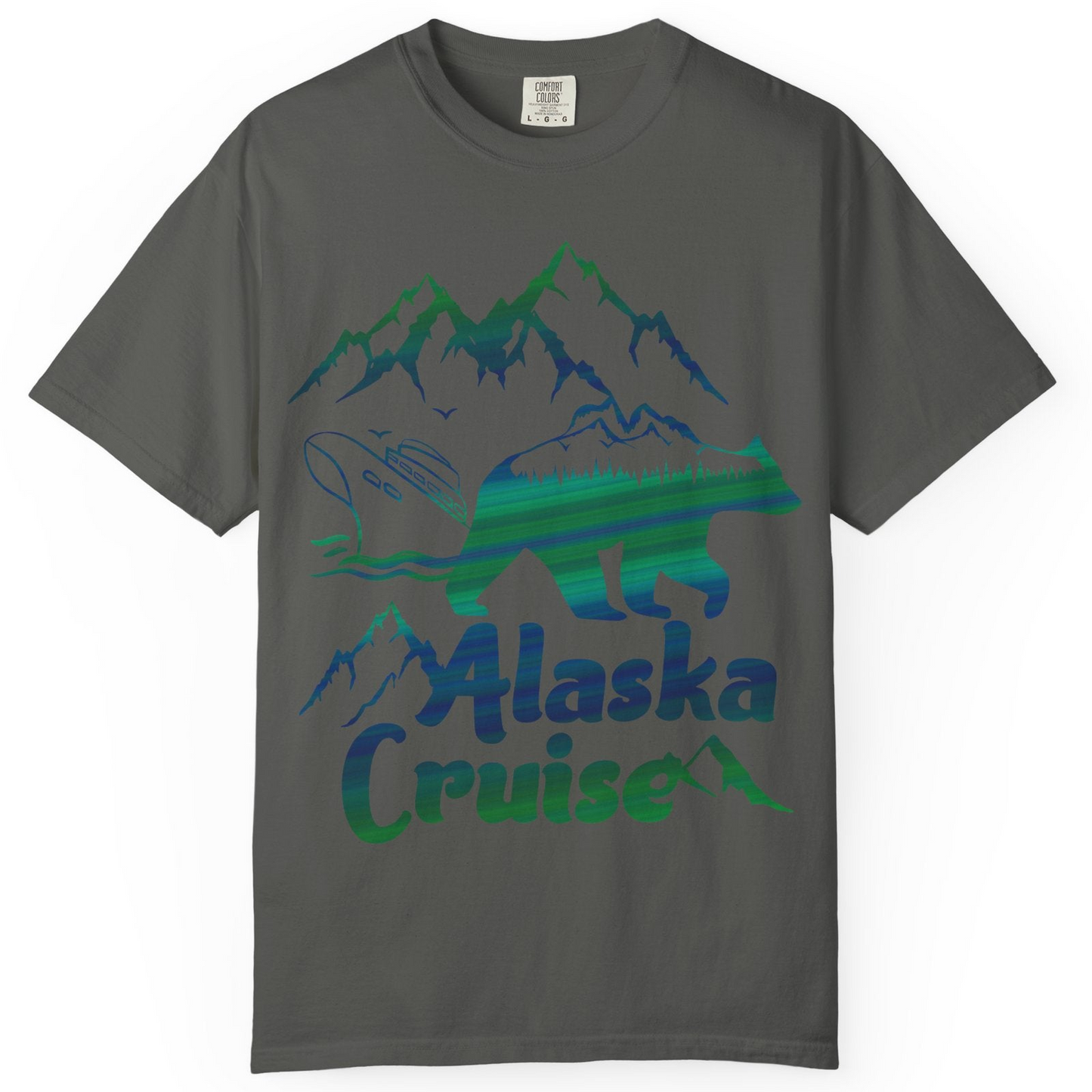 Alaska Cruise Bear Mountains Silhouette Shirt Comfort Colors T-Shirt – Pepper – Alaska Cruise Shirts